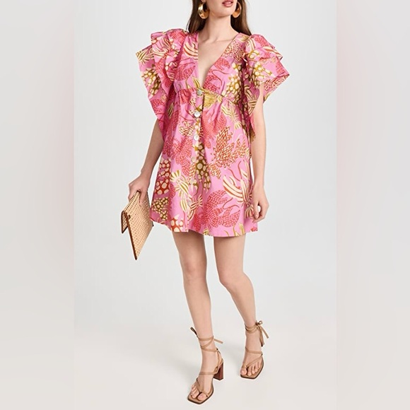 FARM Rio Dresses & Skirts - Farm Rio Lobster Floral Pink Dress Rare!